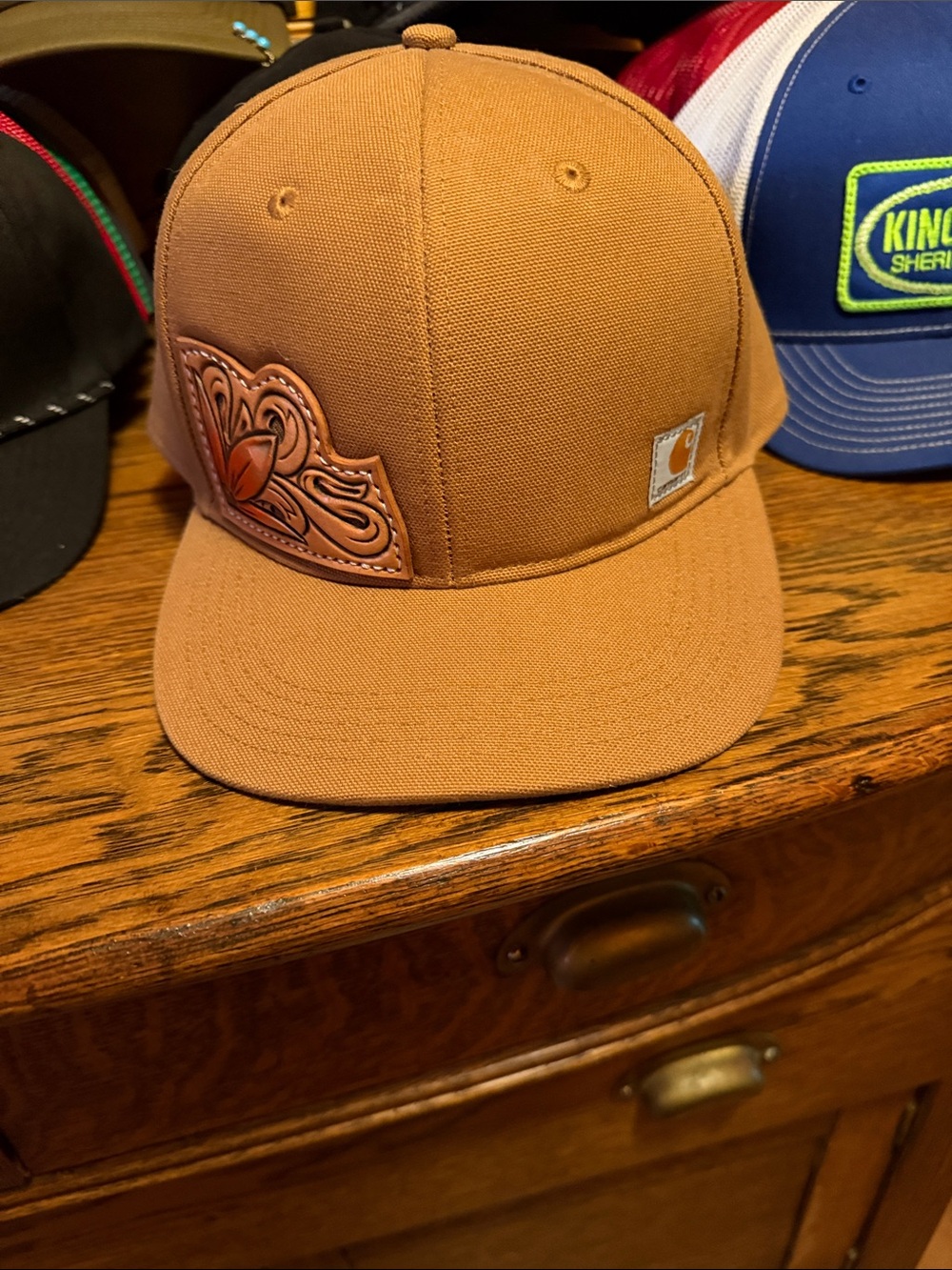 Carhartt Tan Canvas Snapback Cap with Leather Accent